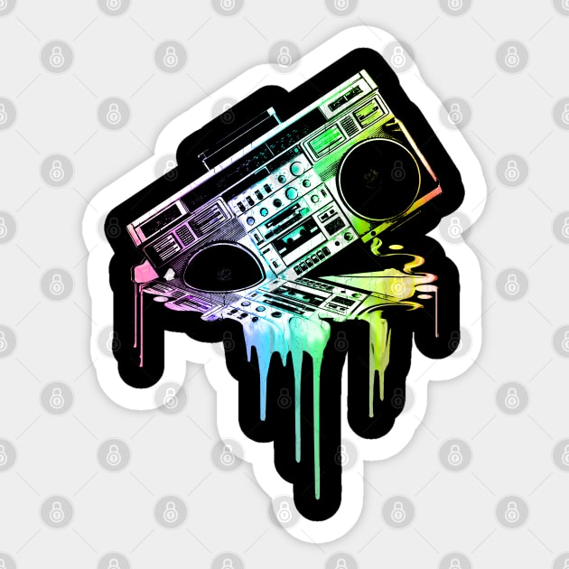 Melting Boombox (vintage distressed look) Sticker by robotface